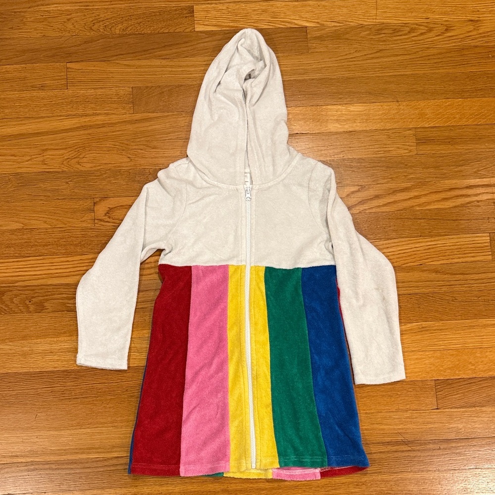 Hanna Andersson sz8-130cm Rainbow girls zip up after swim, Terry cover w/Hood